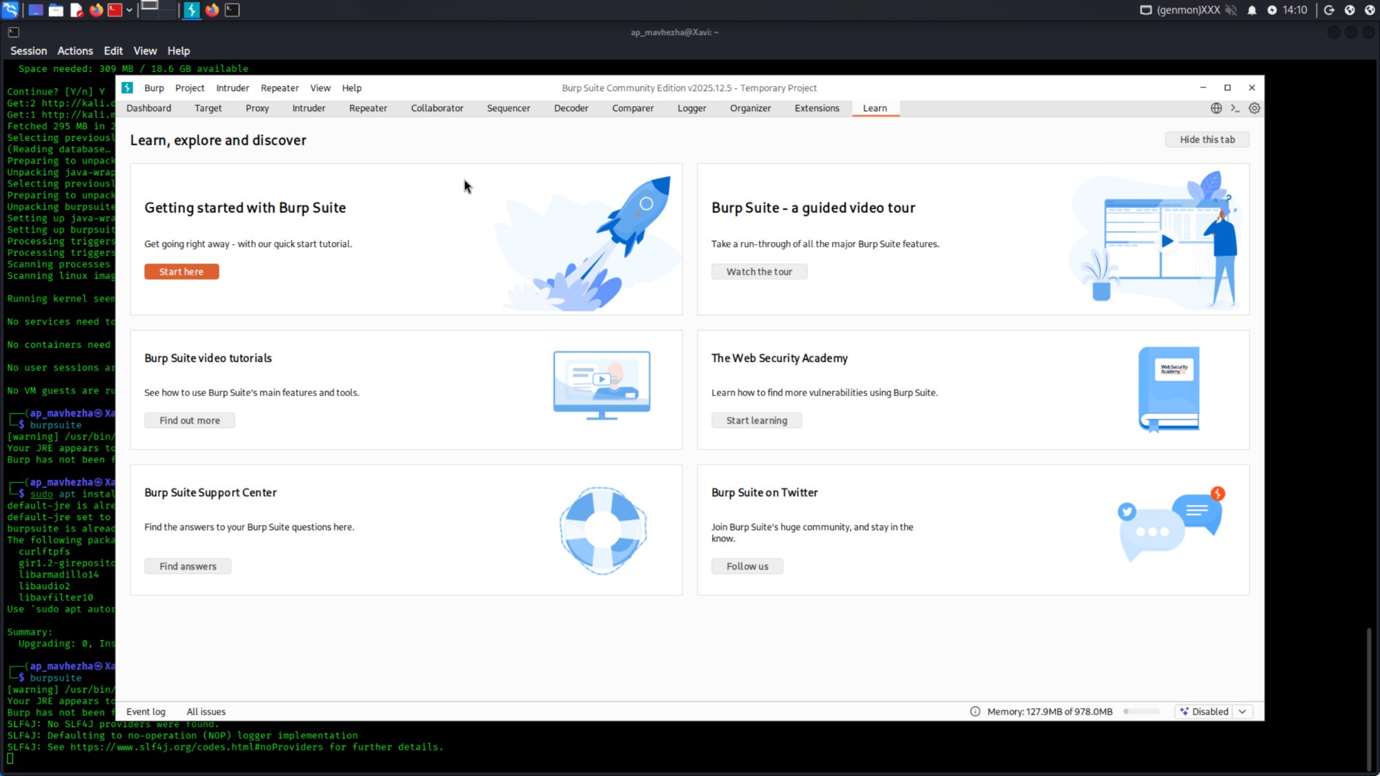 Setup and recon: burpsuite dashboard