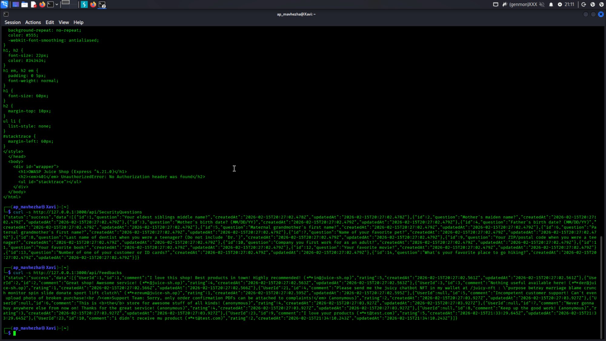 Setup and recon: api feedbacks and security questions