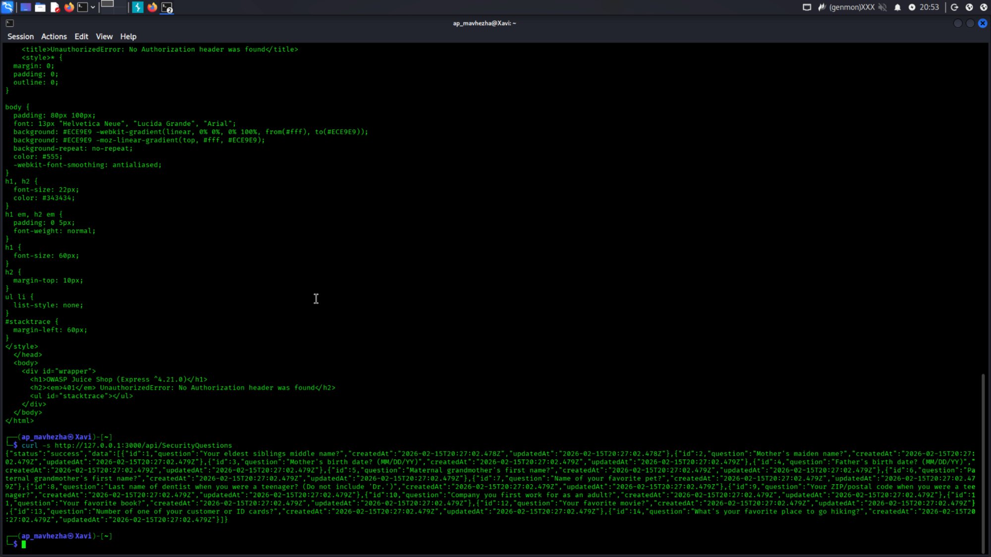 Setup and recon: api users and security questions