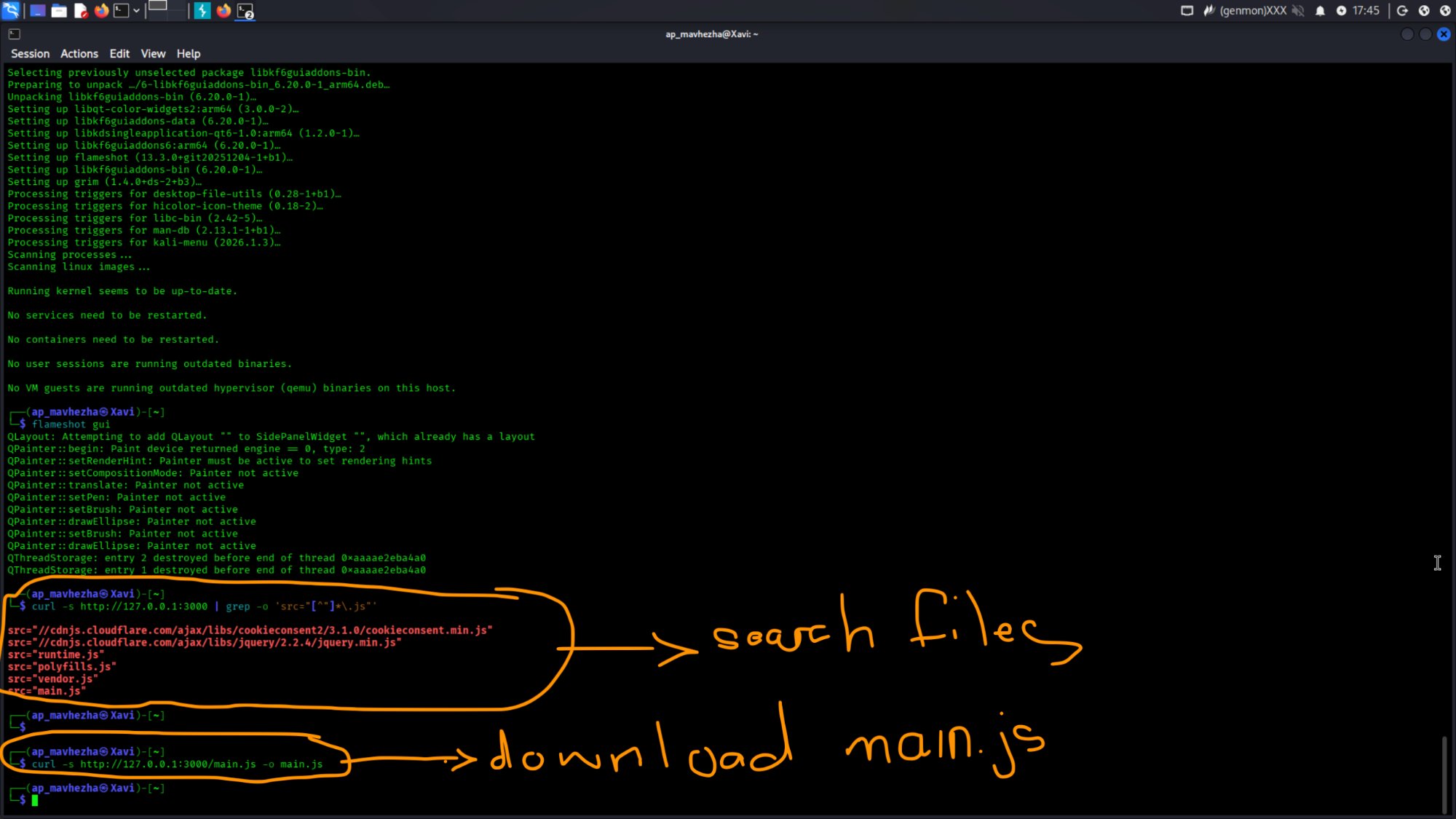 Setup and recon: search files download main js