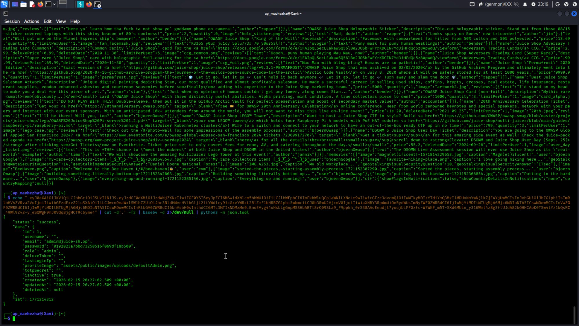 SQL injection: jwt decoded admin payload