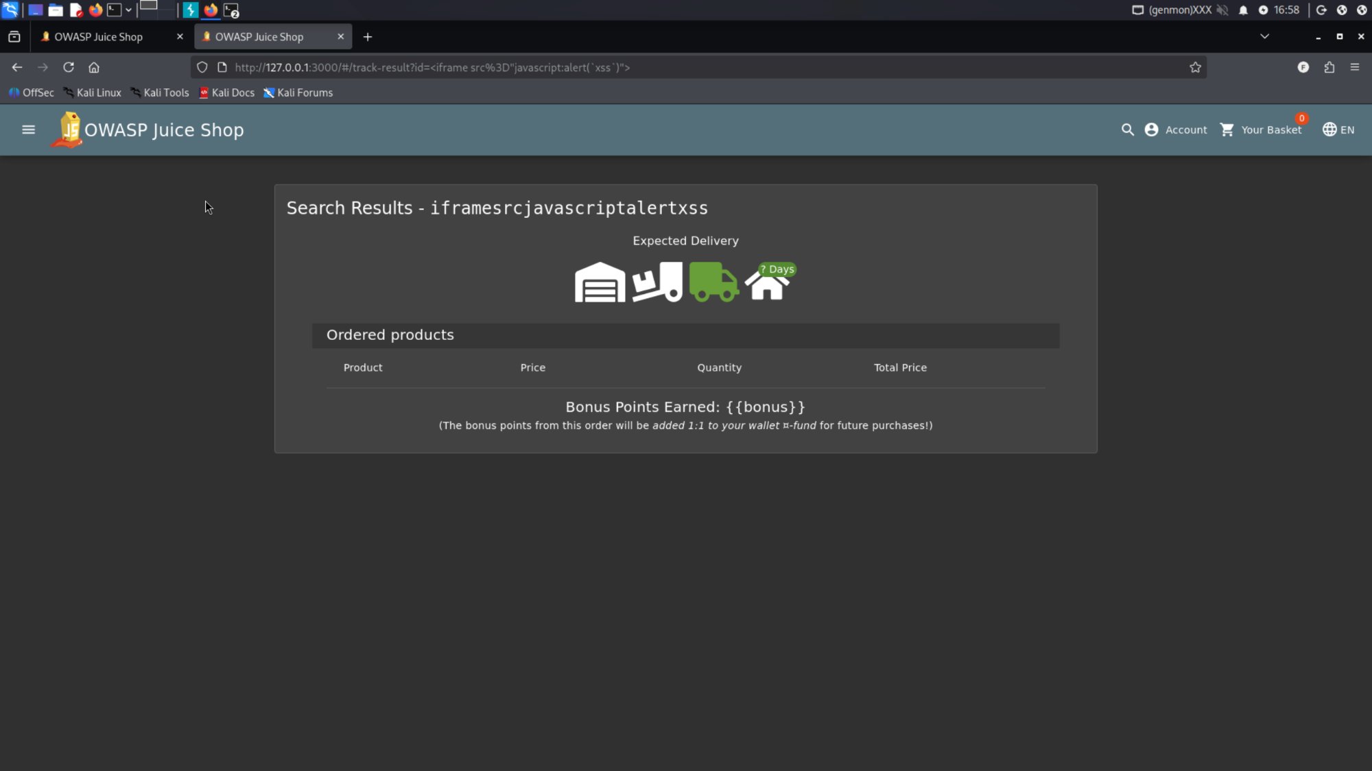 Reflected XSS: xss track result sanitized